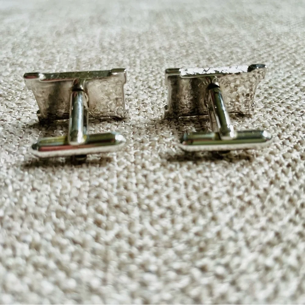 Swank 60’s/70’s Rectangular Silver Tone Black Onyx Cuff Links French Cuffs
